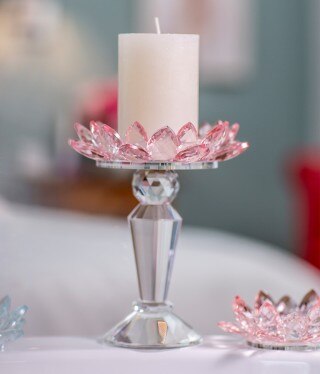 Stumpen-Kerzenhalter Glasblüte rosa